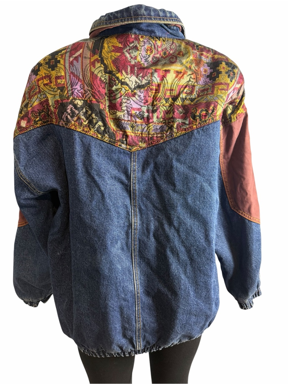 Vintage Weathered Blues Denim Jacket tapestry Patchwork - Picture 6 of 11